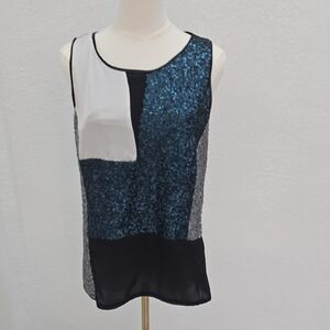 Sequin Colorblock Sleeveless Camisole - Blue/Black/White